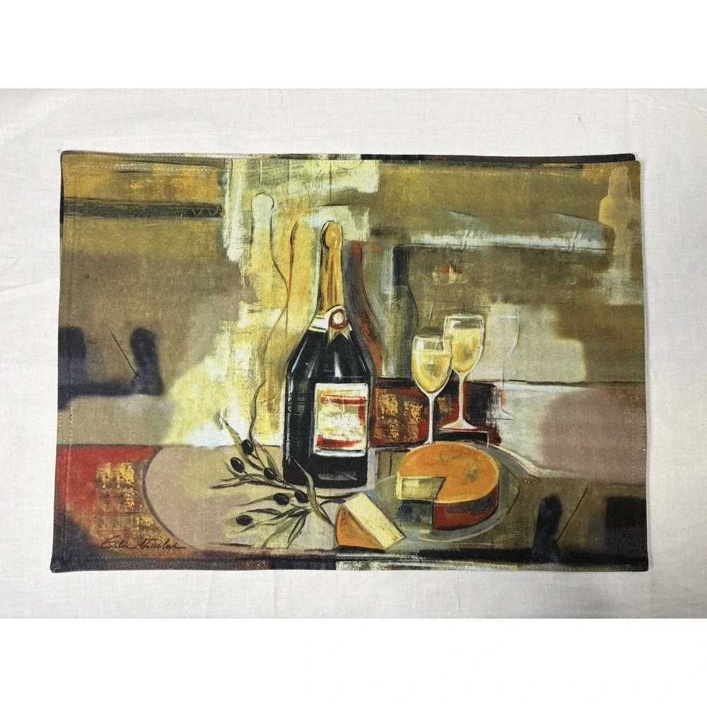 Silvia Vassileva Wine Bottle Still Life Placemats Set of 2 12x17 Abstract Art